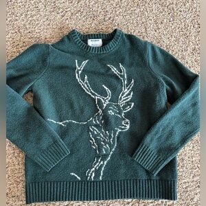 Old Navy Forest Green Crewneck Sweater with Deer Design
